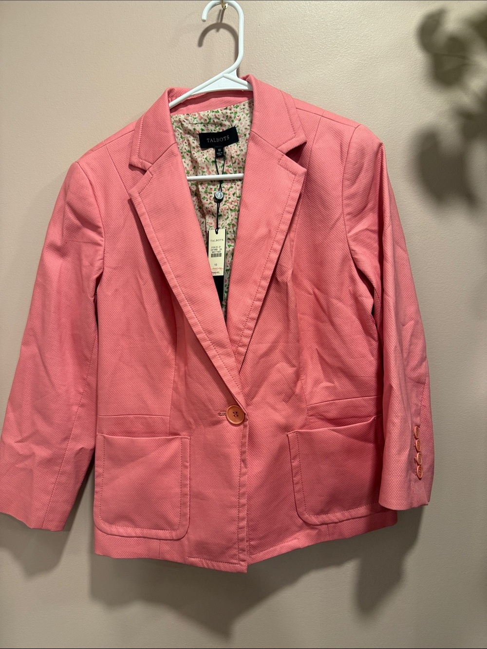 Talbots Coral Pink Single-Button Notch Lapel Blazer size 10 NWT